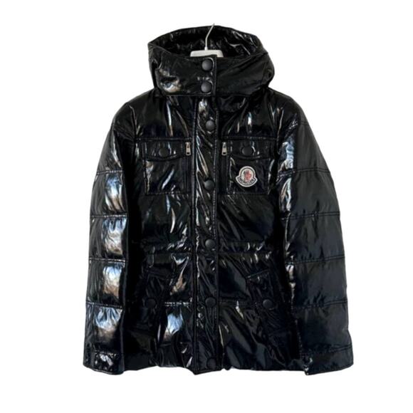 Women's Glossy Black Hooded Down Parka Size M - Picture 1 of 13